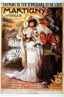 Poster advertising French railways of Orleans and of the East, promoting the city of Martigny.