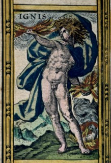 'Fire', coloured engraving from the book 'Le Theatre du monde' or 'Nouvel Atlas', 1645, created,?
