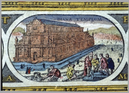 'Temple of Diana', coloured engraving from the book 'Le Theatre du monde' or 'Nouvel Atlas', 164?