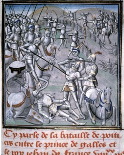 Battle of Poitiers (732), with Carlos Martel winner of the Arabs. Miniature of 'Chroniques of Jea?