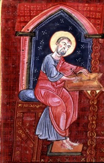 Saint John writing the Gospel, a miniature of a 10th century codex.