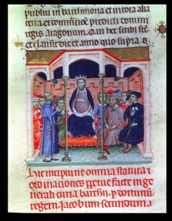 James II The Fair (1267-1327), King of Aragon and Catalonia presiding the Courts of Barcelona. Mi?