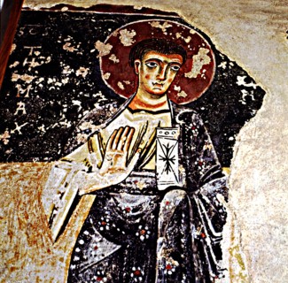 Fragment of fresco paintings of the apostles of the Orcau Castle in the first half of the 12th ce?
