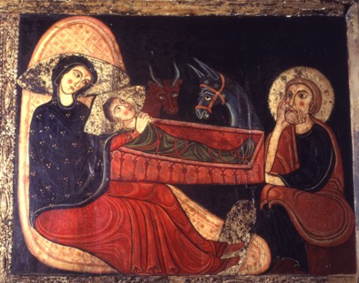 Birth, detail of the Avià Front, from the Church of Saint Mary of Avià in Berguedà. Painting on w?