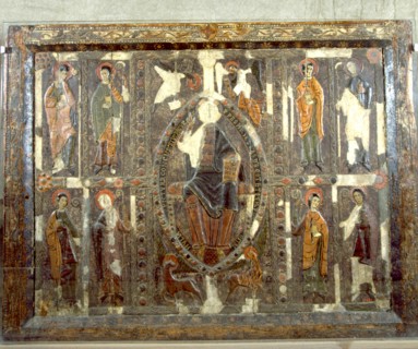 Front of Planés in Ripollés, painting on wood.