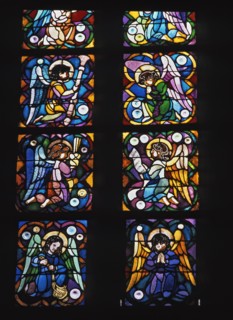 'Rosassa Sanctus', stained-glass window leaded in silver gray and yellow, original drawing by An?