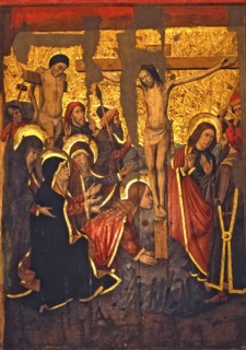 'Calvary', top center table of the 'Altarpiece of San Bernardino and the guardian angel', 1470. ?