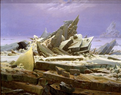 The glacial sea' or 'The wreck of the Esparanza ship' 1823, oil by Friedrich.