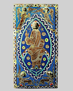 Plate with the figure of Christ in Majesty and the signs of the four evangelists, made with Limog?