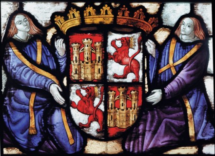 Stained glass window from the Fortress of Segovia with the shield of Castile.