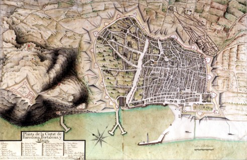 Plan of the late 17th century of the city of Barcelona, copy made by the architect Francesc Renar?