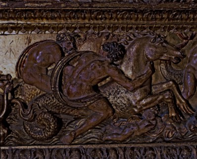 Frieze in polychromed wood, with mythological scenes belonging to the main altar of the Cathedral?