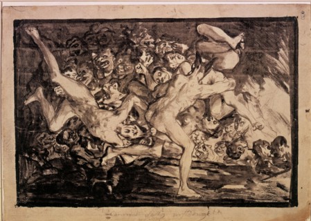 'Road to Hell'. Drawing No. 1252 of the series of sepia gouaches by Francisco de Goya.