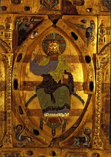 Façade of Silos made of enameled copper plates on oak wood. It was part of the sepulchral ark of ?