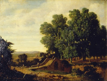'Landscape with a bridge and figures', 1869, by Joaquim Cabanyes.