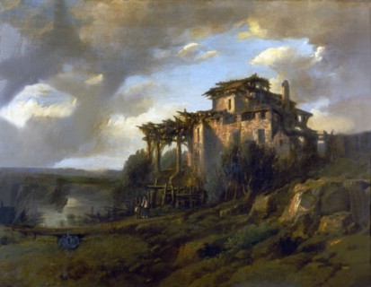 Landscape and village with figures'.