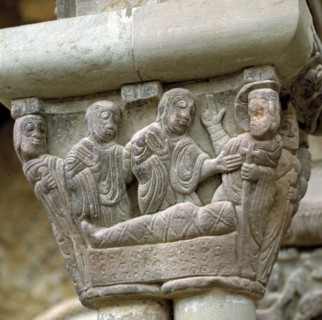Capitel representing the 'Resurrection of Lazarus', in the cloister of the monastery of San Juan ?