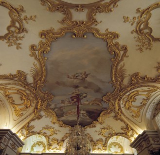 Detail of the pictorial decoration of the ceiling of the Fountain Room in the Royal Palace of La ?
