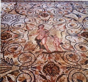 Mosaic, detail of the mosaic in a room of the Roman house in Merida Amphitheater.