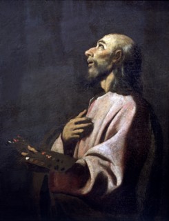 'Saint Luke as a painter before Christ on the Cross', oil painting by Zurbarán, detail, possibly?
