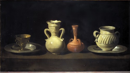 'Still life of pots and pans', oil Painting by Zurbarán.