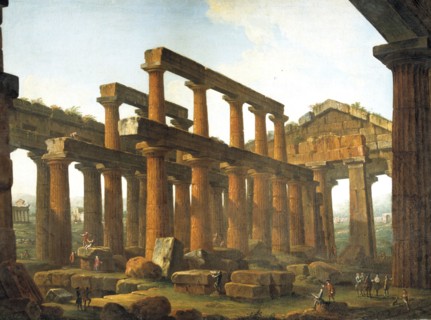 Temple of Hera in Paestum, oil on canvas.