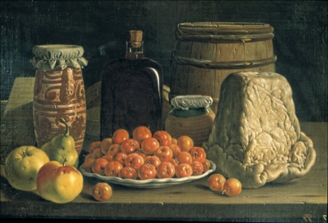 Still life with fruit and cheese', oil on canvas.