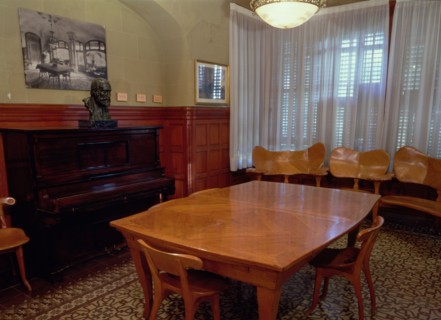 Detail of the dining room of the Casa Batllo, built between 1904 - 1906, designed by Antoni Gaudi.