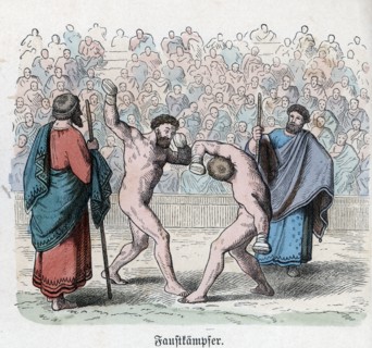 Ancient History. Greece. Athletic competitions. Fight. German engraving, 1865.