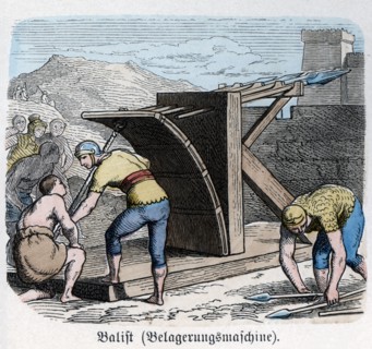 Ancient History. Rome. War machines, crossbow. German engraving, 1865.