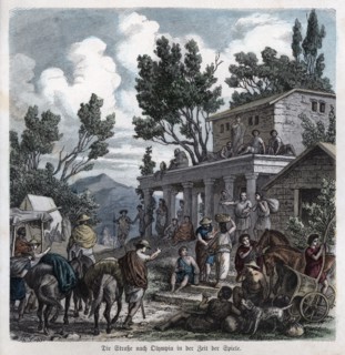Ancient History. Greece. Walking to the Olympus. German engraving, 1880.