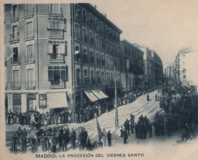 Easter, Good Friday procession in Madrid, 1912 postcard.