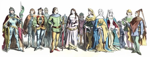 Personages of late 14th and early 15th century, German engraving 1860.