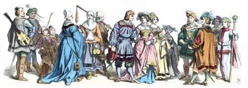 Personages from the time of Maximilian I, late 15th century, German engraving 1860.