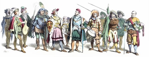 Personages from the time of Maximilian I, early 16th century, German engraving 1860.