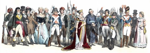 Personages from the time of the French Revolution, 18th century. German Engraving 1860.