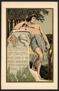 Postcard. Poster of the 5th International Exhibition of Art. Barcelona City Council. April 1907.