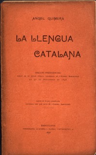 Cover of 'La llengua Catalana', speech by Angel Guimerà made at the Ateneu Barcelonés on November?