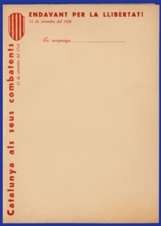 Letter model printed for fighters in campaign. Generalitat de Catalunya, September 1938.