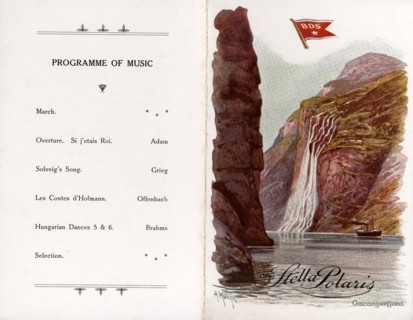 Music programme and Tourist Menu of a cruise through the Norway fiords, 1933.