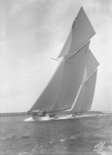 The 19-metre 'Corona' & 'Octavia' racing close-hauled, 1911. Creator: Kirk & Sons of Cowes.