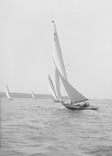 Group of 7 Metre yachts racing, 1914. Creator: Kirk & Sons of Cowes.