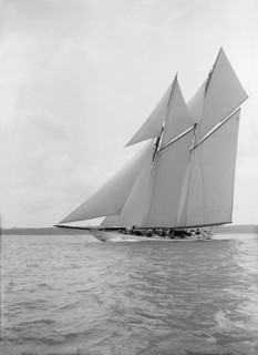 The 250 ton schooner 'Germania' sails close-hauled, 1913. Creator: Kirk & Sons of Cowes.