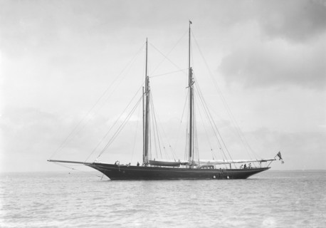 The schooner 'Allah Karim' at anchor, 1912. Creator: Kirk & Sons of Cowes.