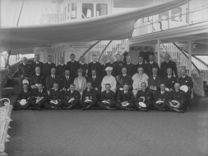 King George V and Queen Mary on board 'HMY Victoria and Albert', 1926. Creator: Kirk & Sons of Cowes.