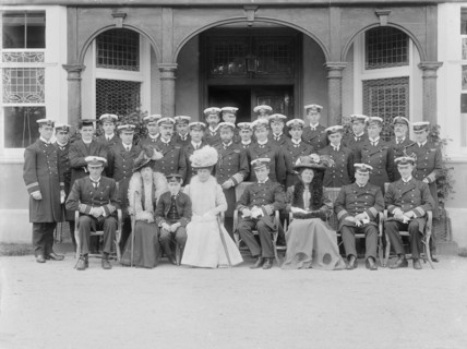 The Prince and Princess of Wales at the Royal Naval College, Osborne, Isle of Wight, 1908. Creator: Kirk & Sons of Cowes.
