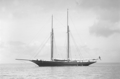 The schooner 'Allah Karim' at anchor, 1912. Creator: Kirk & Sons of Cowes.
