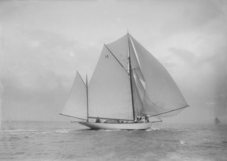 The yawl 'Celia' with full sail, 1912. Creator: Kirk & Sons of Cowes.