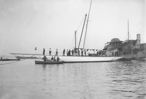 'Norada' after launching, Portsmouth Harbour, 17th June 1911.  Creator: Kirk & Sons of Cowes.