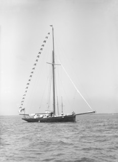 'Bloodhound' at anchor with flags, 1913. Creator: Kirk & Sons of Cowes.